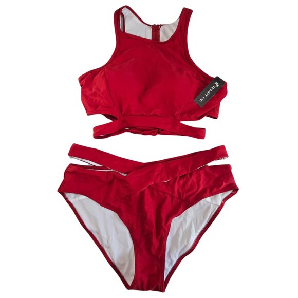 NWT Wine Red 2 Piece High Neck Bathing Suit - XXL - Picture 1 of 4